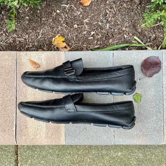 Prada Men’s Leather Loafers Mocs Friving Shoes, Black, 12 - Picture 3 of 9